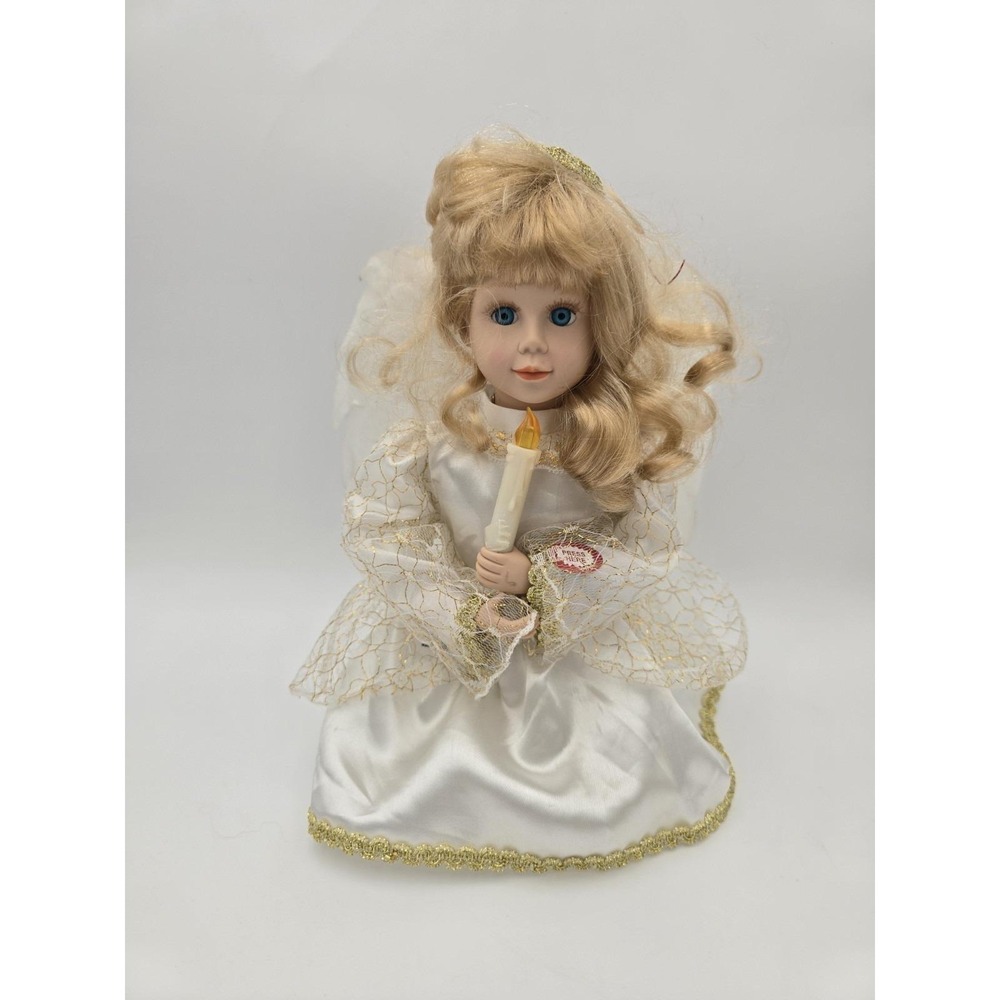 Vintage Fiber Optic angel Animated musical Plays Silent Night Kneeling Candle
